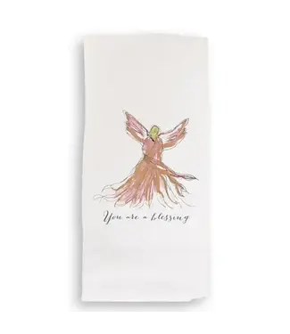 Pink Angel with You Are A Blessing Tea Towel