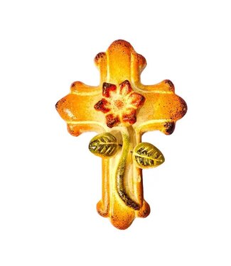 Pottery Cross with A Flower Relief 4 x 5.5"