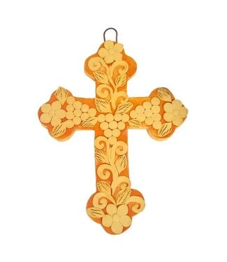 Pottery Cross with Delicate Flower Petals 6 x 8"