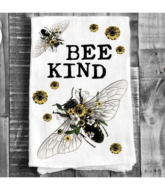Bee Kind Flowers Vintage Bees Tea Towel