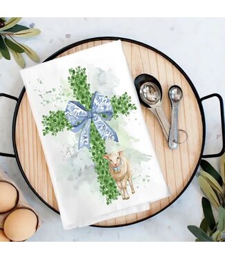 Easter Boxwood Cross Lamb Spiritual Tea Towel