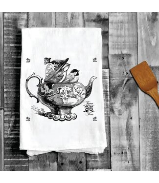 Tea Pot with Birds Cotton Tea Towel