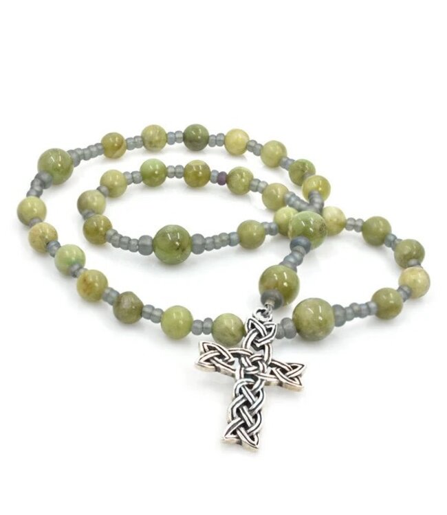 Anglican Rosary Green Garnet Sterling Celtic Knot Cross