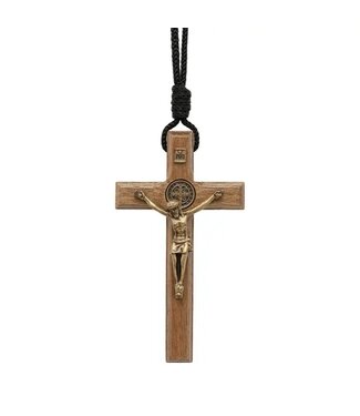 Necklace - St. Benedict Wooden Crucifix   3.5"