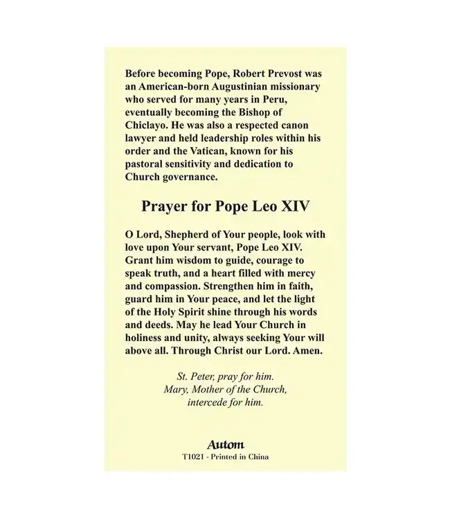 Pope Leo XIV Holy Card