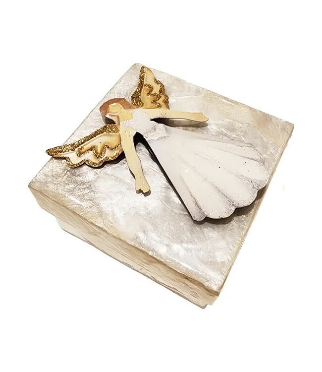 3" Capiz Box w/2D Angel (White/Gold)