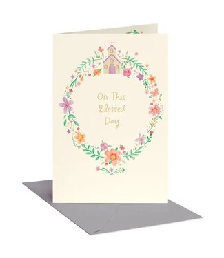 First Communion Greeting Card – Floral Church “Blessed Day”