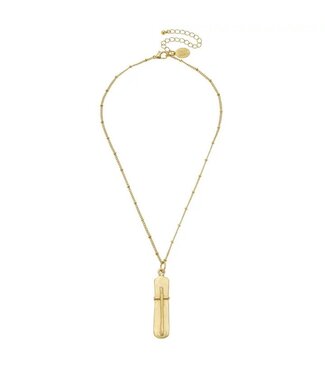 Dainty Gold Bar + Cross Necklace