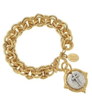 Gold and Silver Italian Intaglio Cross Bracelet