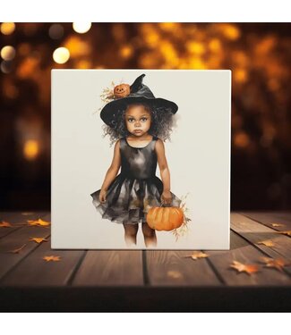 Pumpkin Witch Tile Halloween Decoration