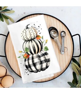 Fall Black and White Checkered Pumpkins Tea Towel