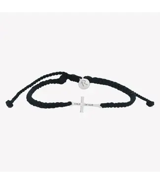 Child of God Black Cross Braided Bracelet - Silver