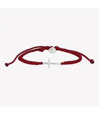 Child of God Garnet Red Cross Braided Bracelet - Silver