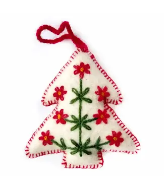 White Tree Embroidered Wool Christmas Ornament