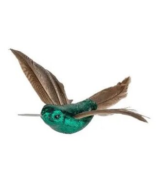 Green Metallic Bird Clip w/ Feathers 5 in
