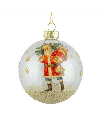 Glass Ball Orn,Clear,Santa,Snow,Gold Star 3in.