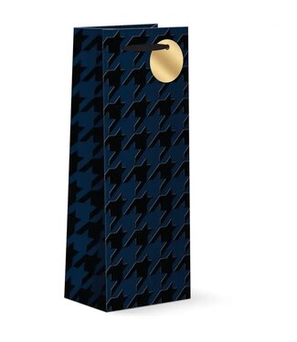 Navy Houndstooth Wine Bag