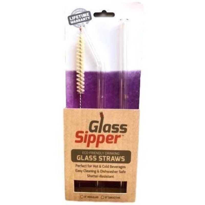 Glass Sipper Drink - Glass Sipper - 8" Regular - 2-pack Straw & Brush