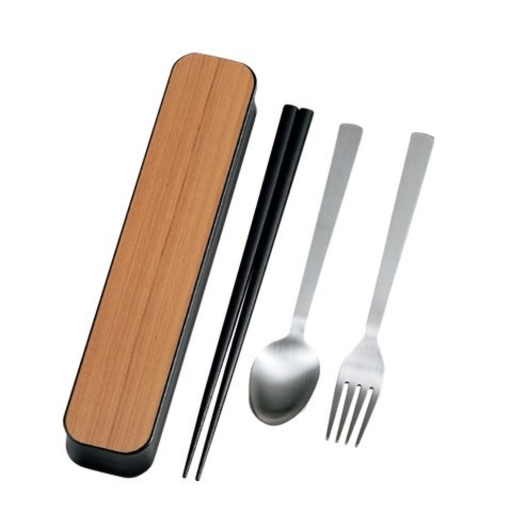 Hakoya Hakoya - Hakoya - Woodgrain Bento Box L & Cutlery Set