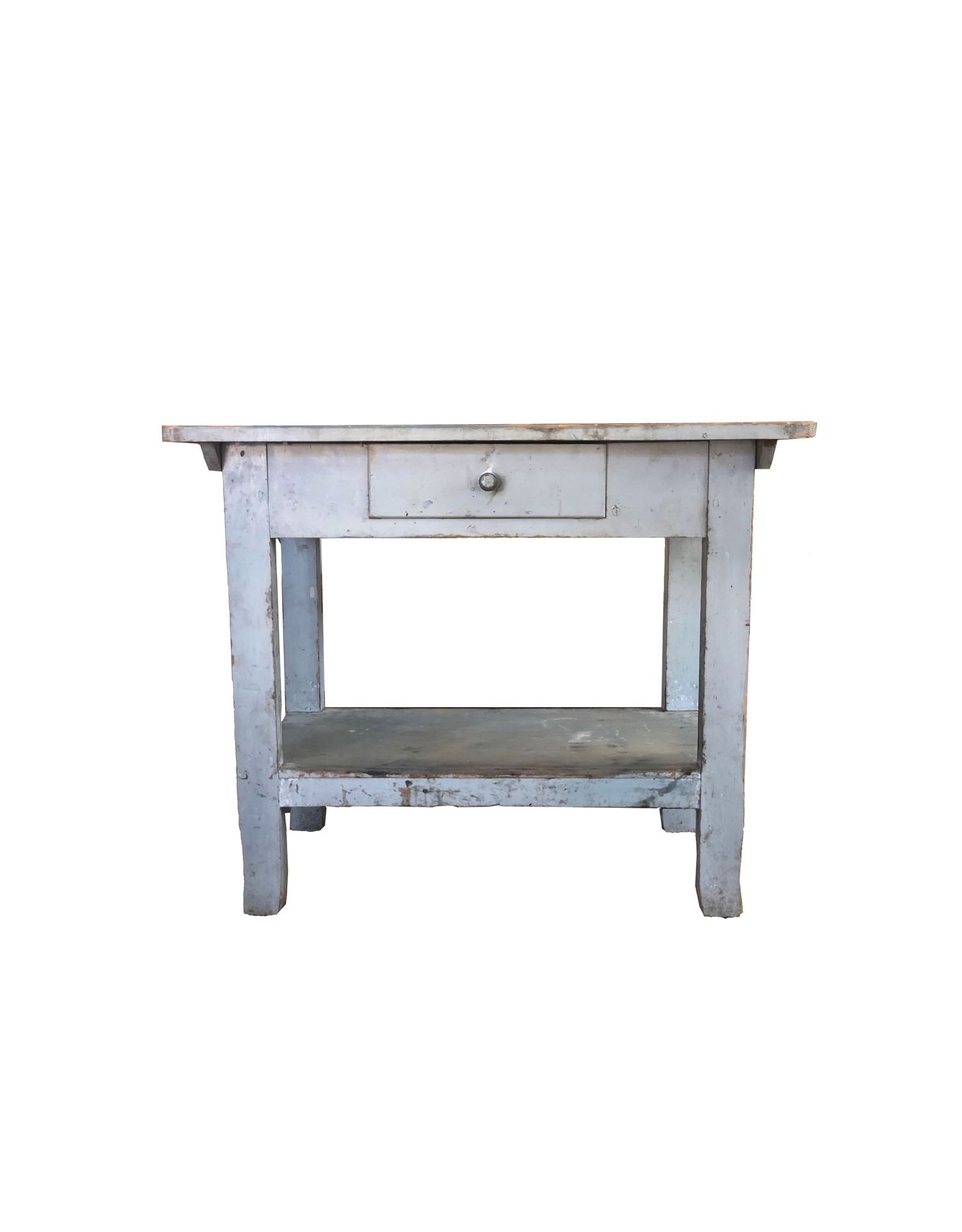 19th Century French Blue Painted Farmhouse Side Table