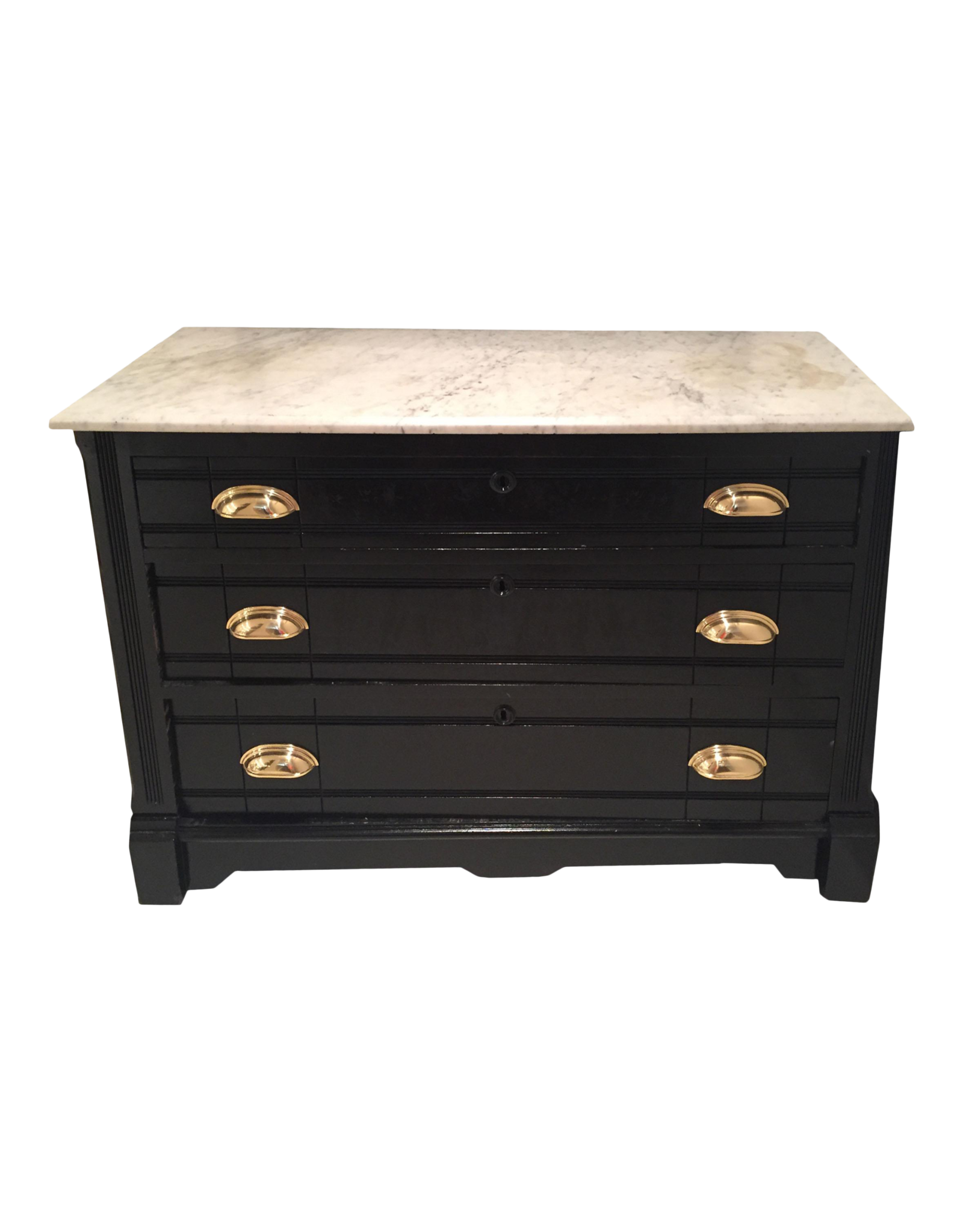 Antique Victorian Black Painted Commode