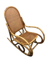 Mid-Century Modern French Rattan and Caned Rocking Chair