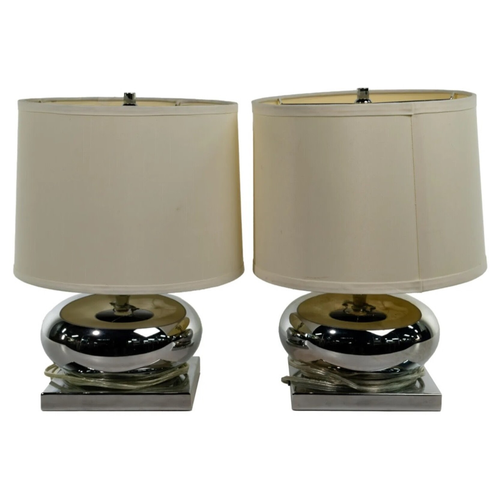 MCM Style Chrome Table Lamps - a Pair