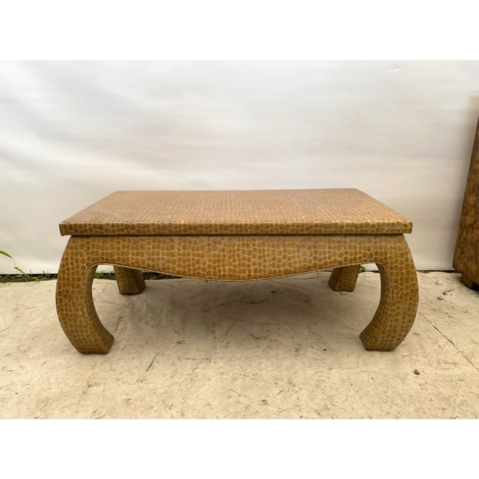 Ming Style Coffee/Cocktail Table with Faux Alligator Vinyl Upholstery