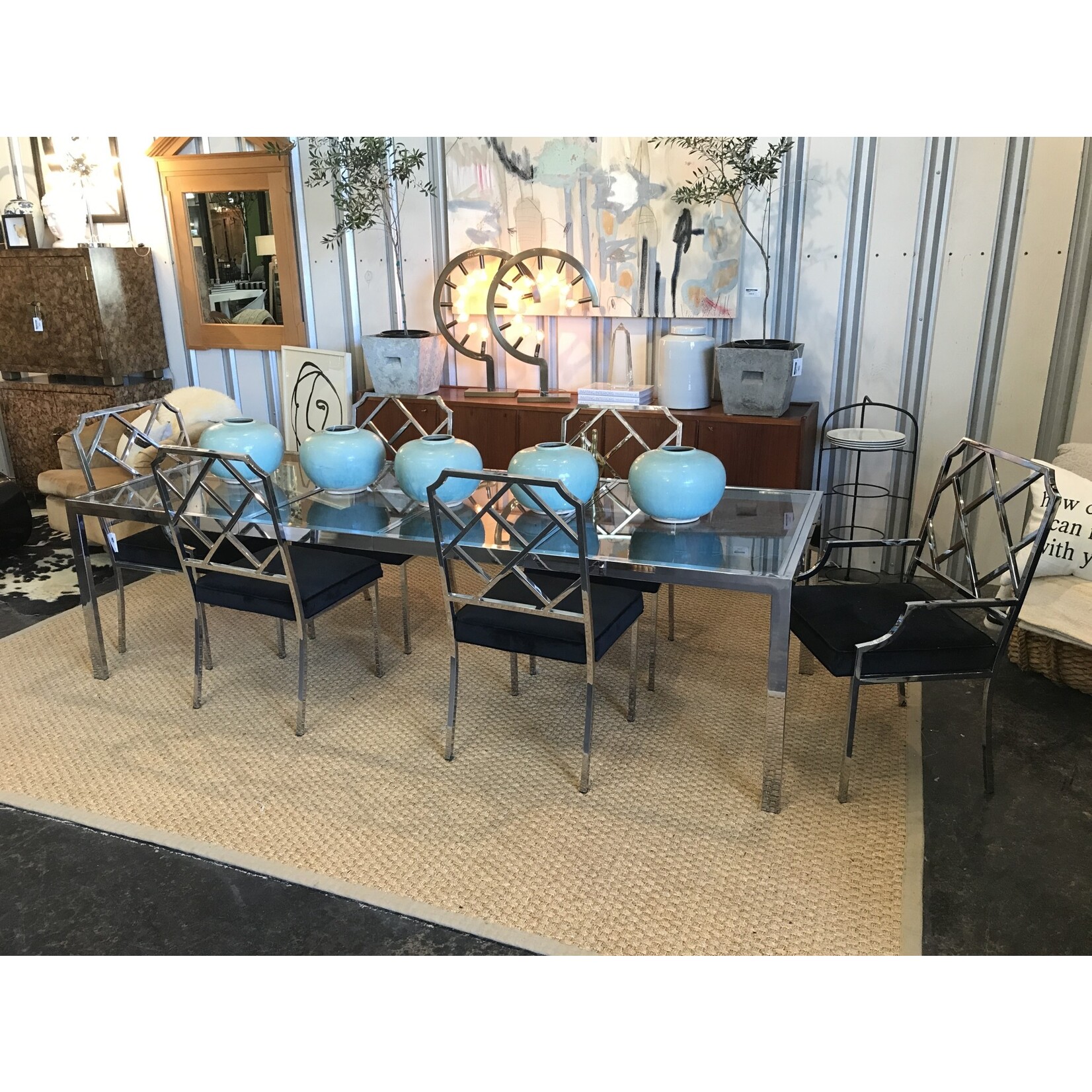 Milo Baughman Chrome Dining Table w/ 6 Chairs