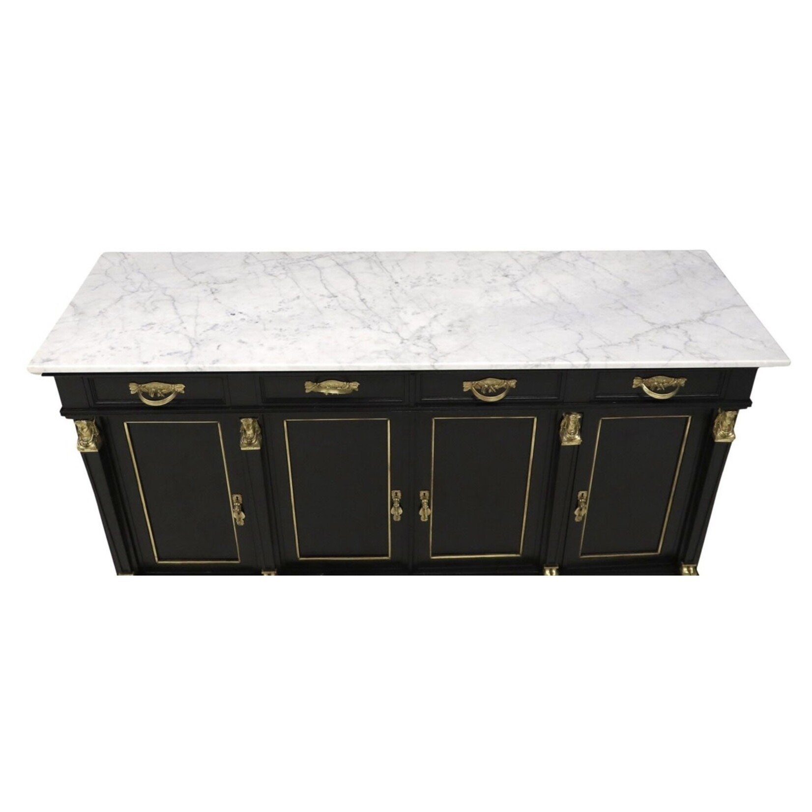 French Empire Style Marble Top Black-Painted Sideboard