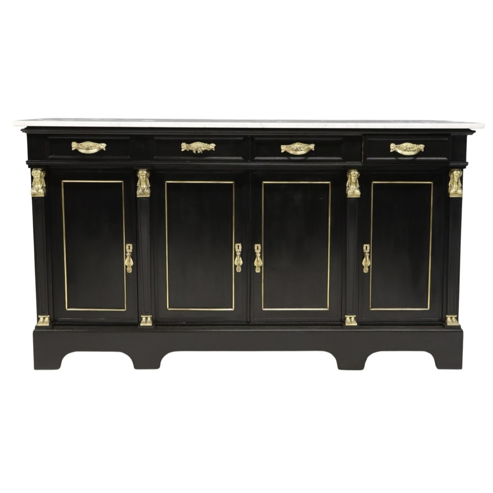 French Empire Style Marble Top Black-Painted Sideboard