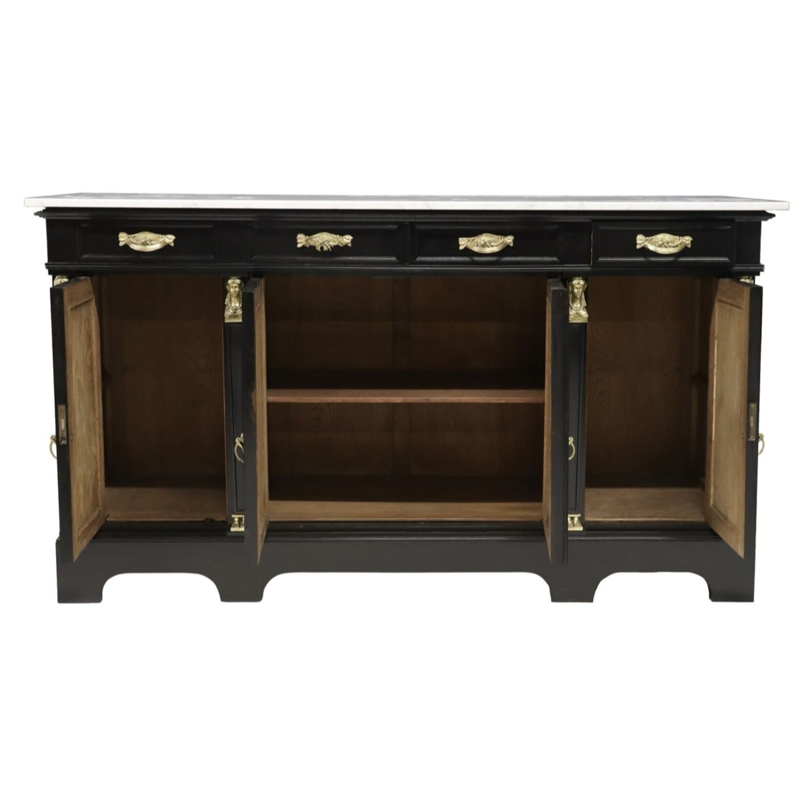 French Empire Style Marble Top Black-Painted Sideboard