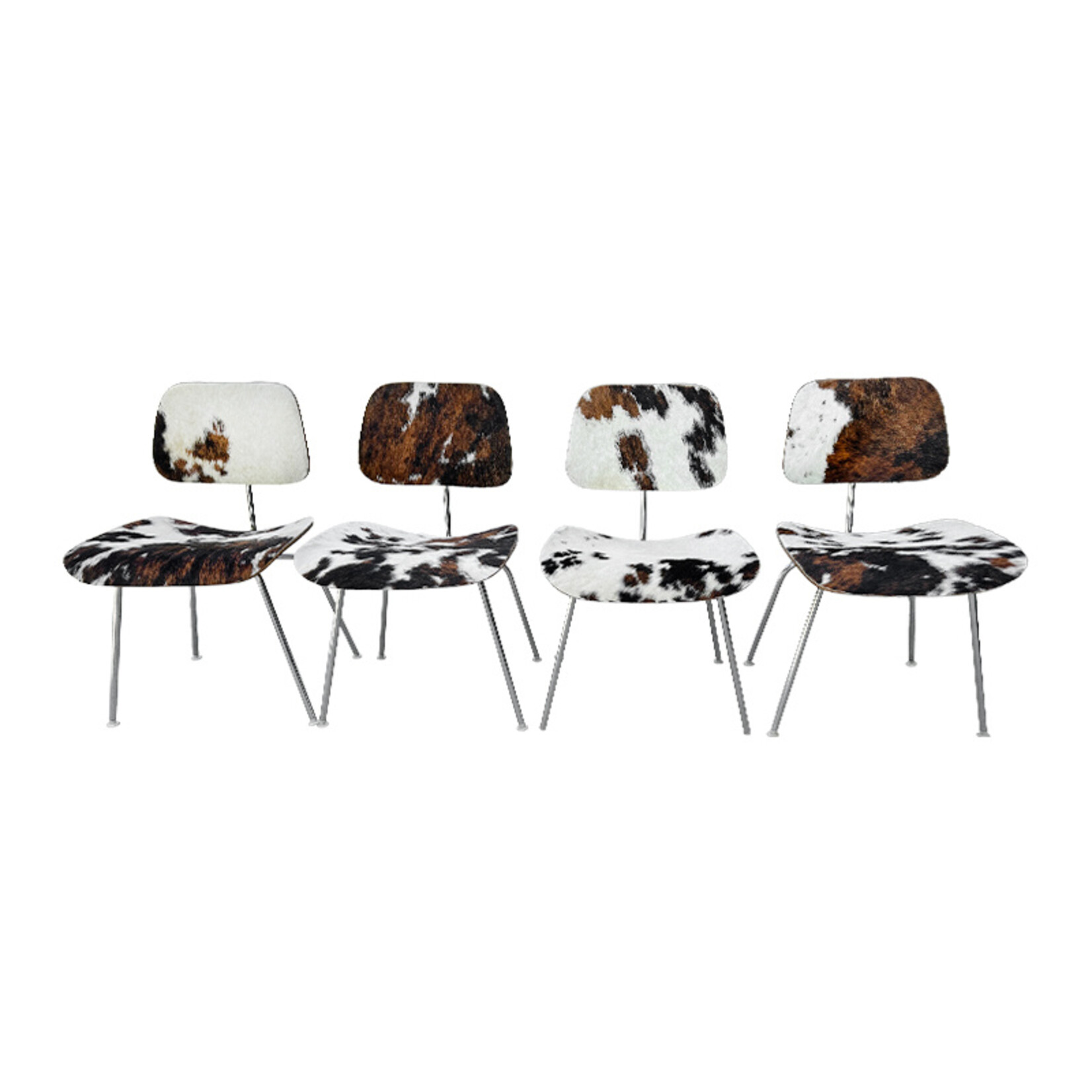 Mid- Century Charles and Ray Eames DCM Chairs in Original Cowhide, Set of Four