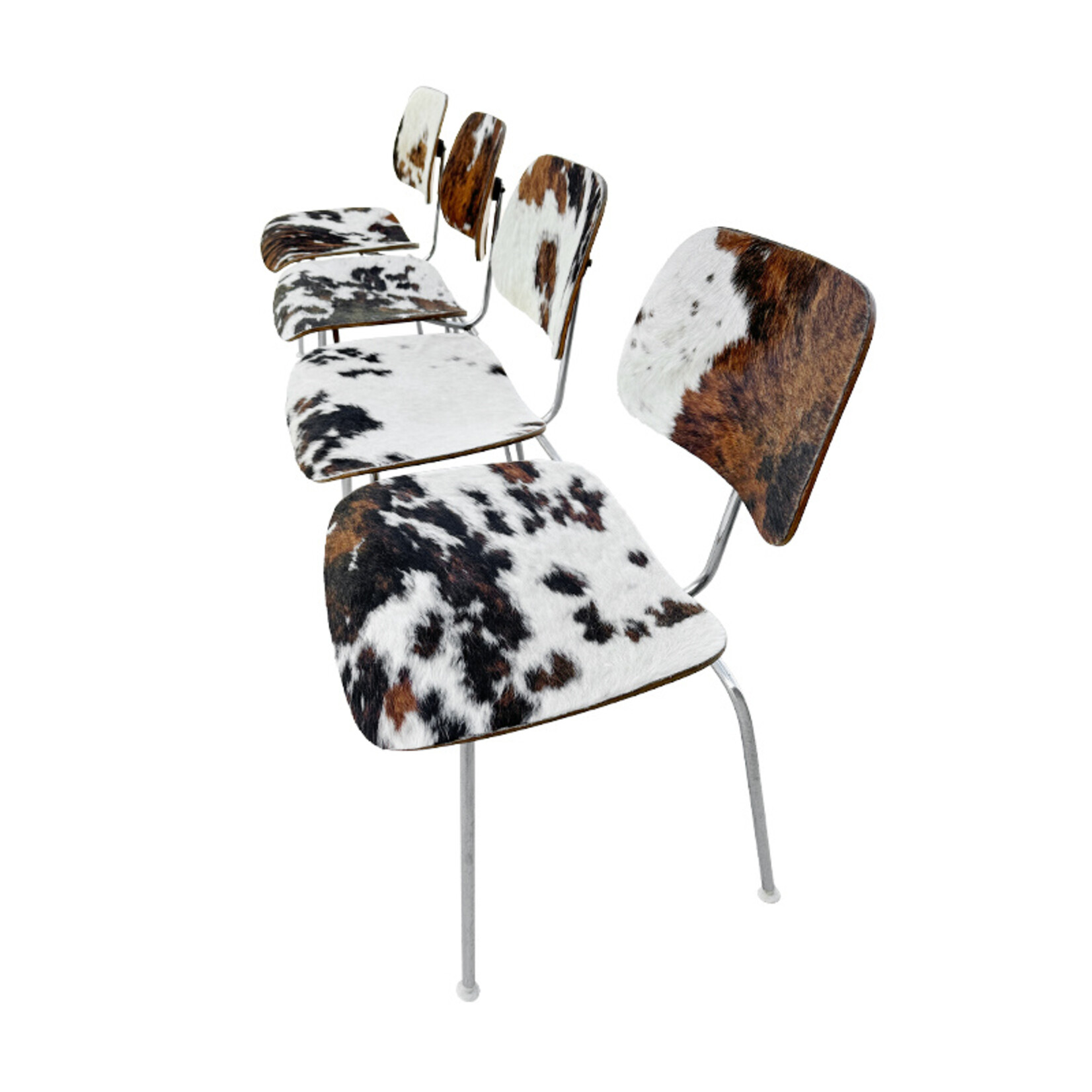 Mid- Century Charles and Ray Eames DCM Chairs in Original Cowhide, Set of Four