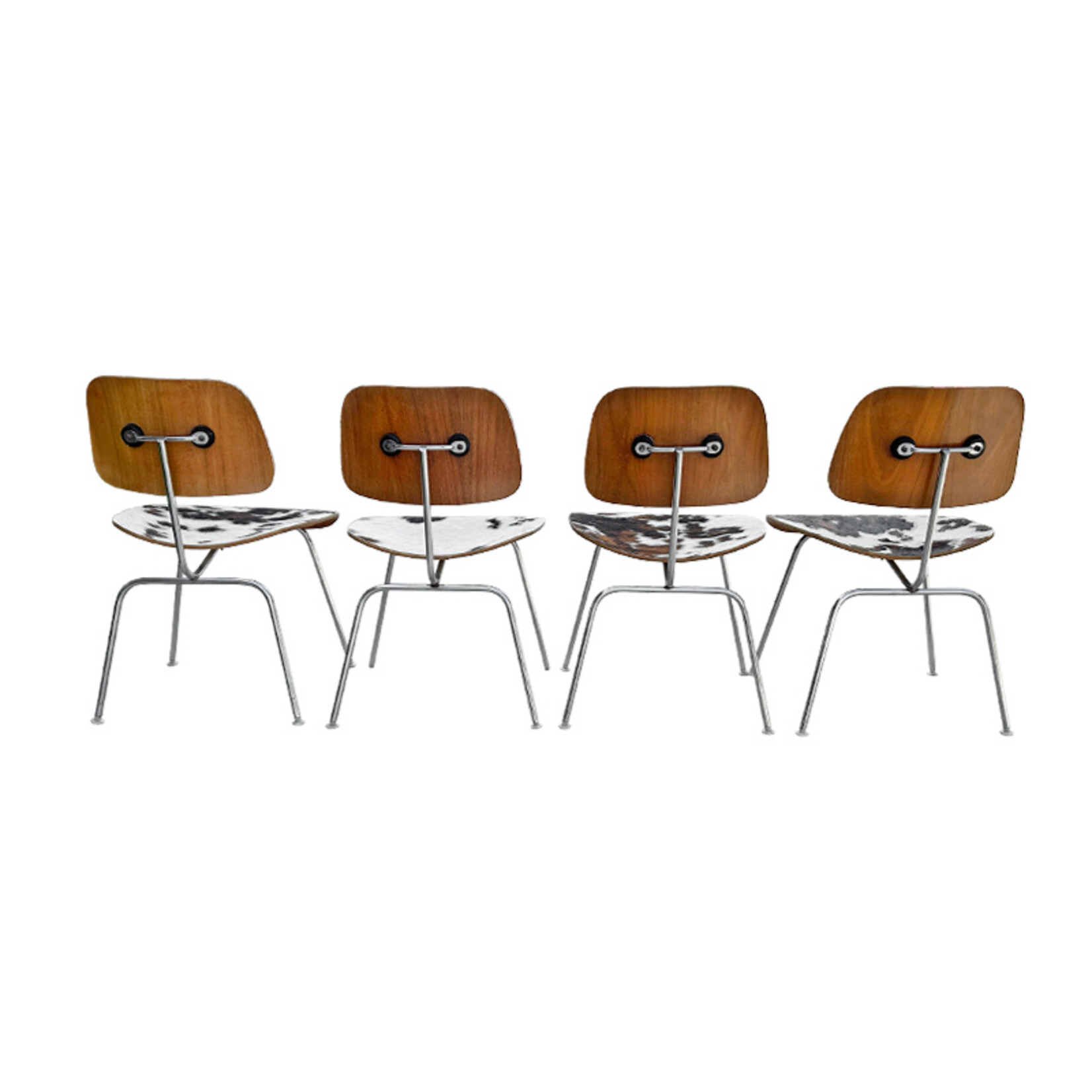 Mid- Century Charles and Ray Eames DCM Chairs in Original Cowhide, Set of Four