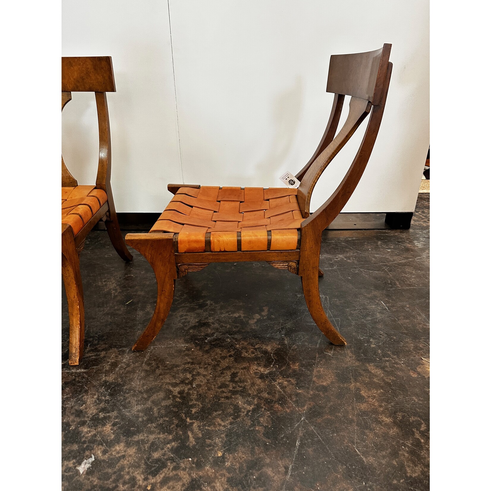 Vintage Baker Klismos Chairs with Leather Strapping, Set of Four