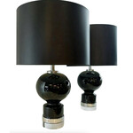 Mid-Century Modern Black Ceramic Lamps with Chrome and Lucite Bases, a Pair