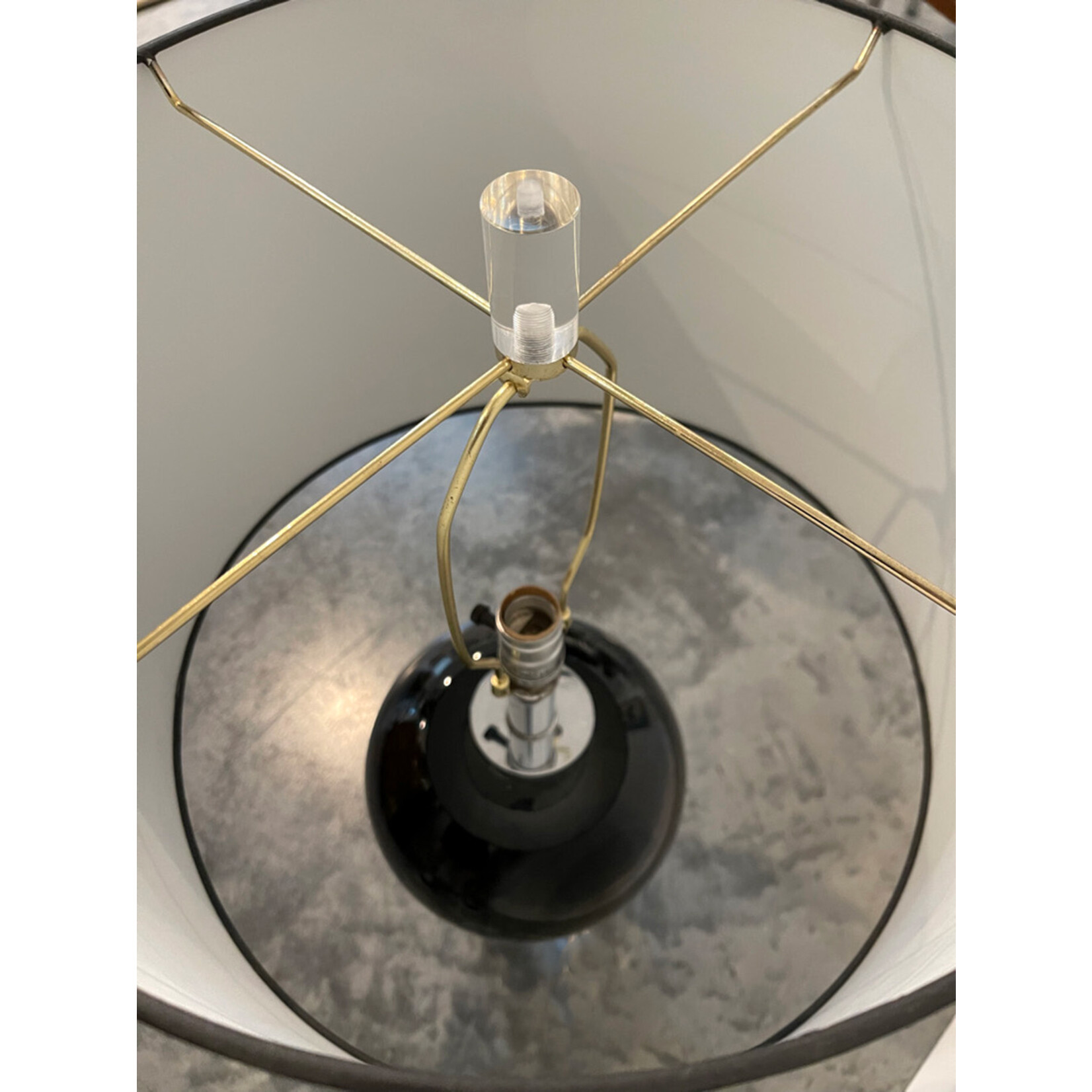 Mid-Century Modern Black Ceramic Lamps with Chrome and Lucite Bases, a Pair