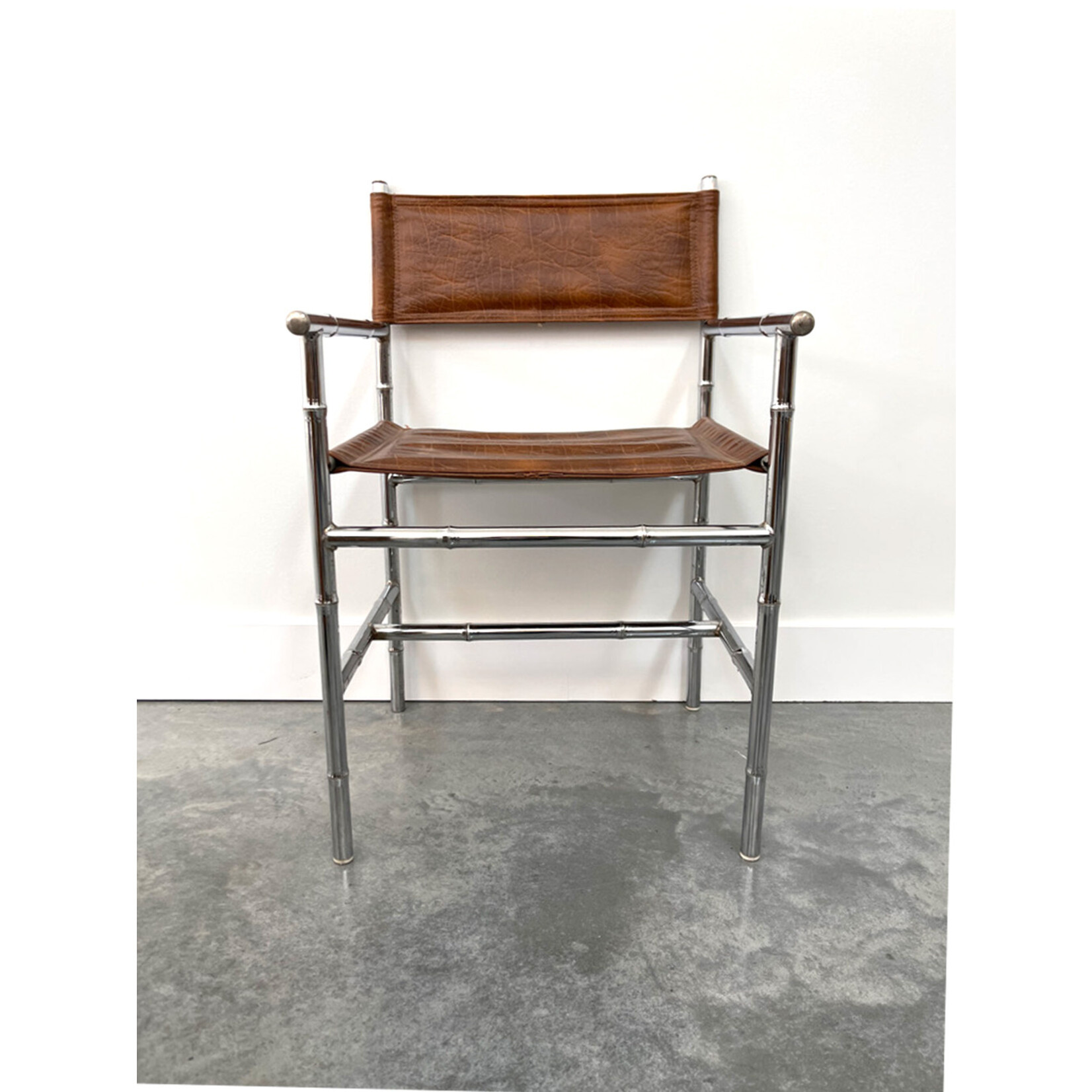 Mid-Century Modern Chrome Bamboo Table with Glass Top and Four Chairs