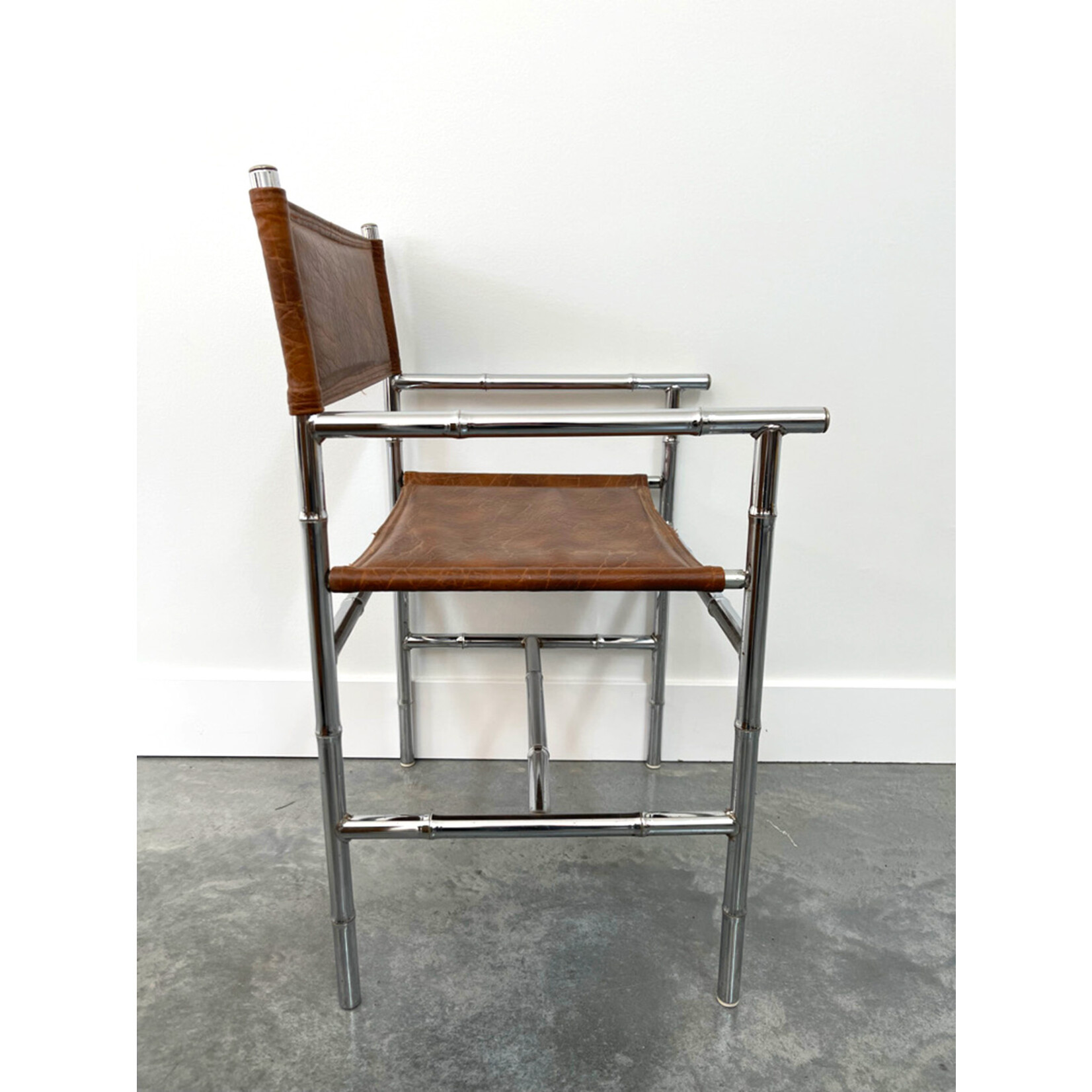 Mid-Century Modern Chrome Bamboo Table with Glass Top and Four Chairs