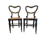 Ebonized and Gold Leaf Painted Regency Chairs, a Pair