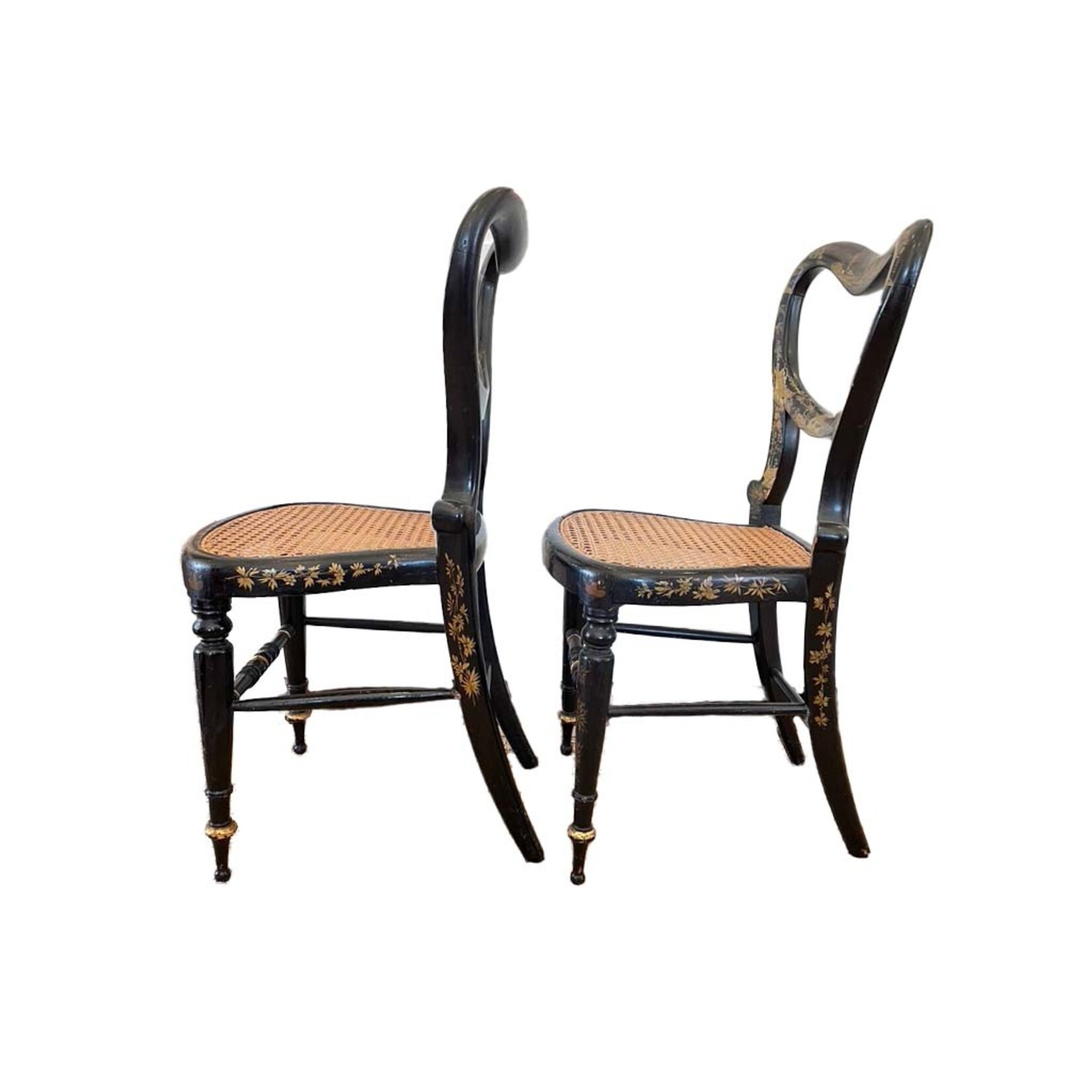 Ebonized and Gold Leaf Painted Regency Chairs, a Pair