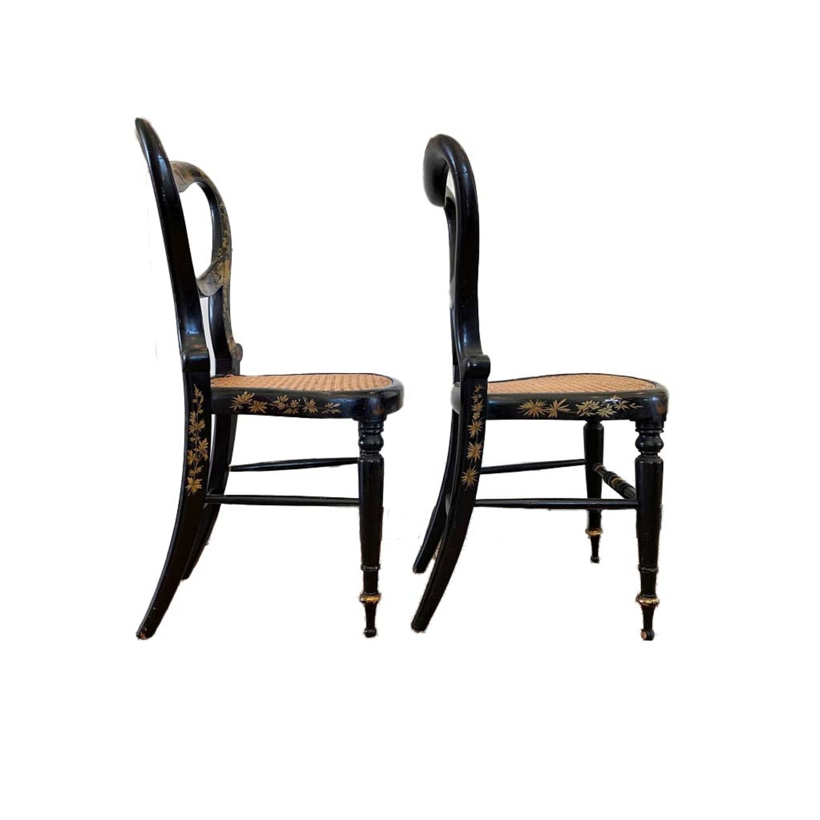 Ebonized and Gold Leaf Painted Regency Chairs, a Pair