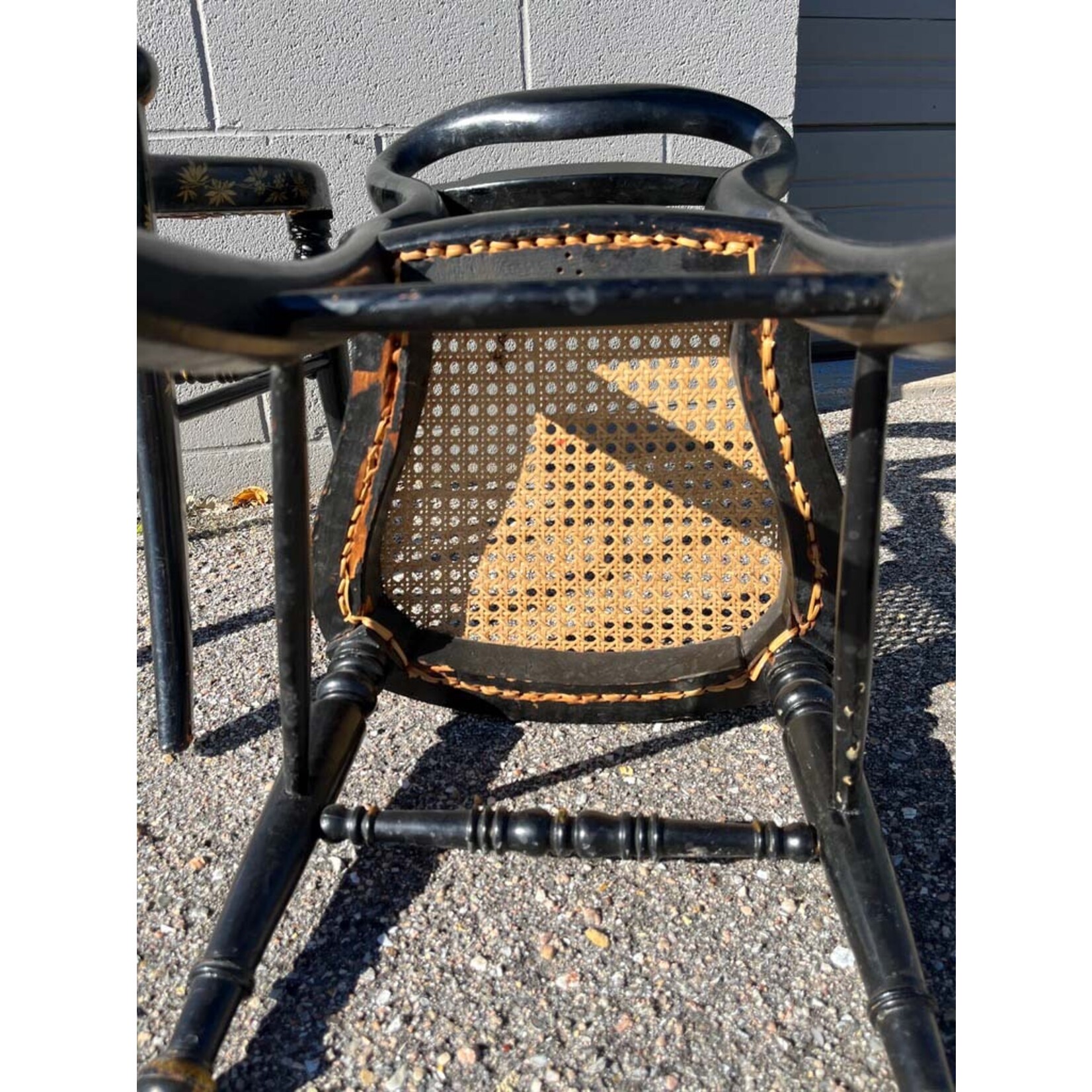 Ebonized and Gold Leaf Painted Regency Chairs, a Pair