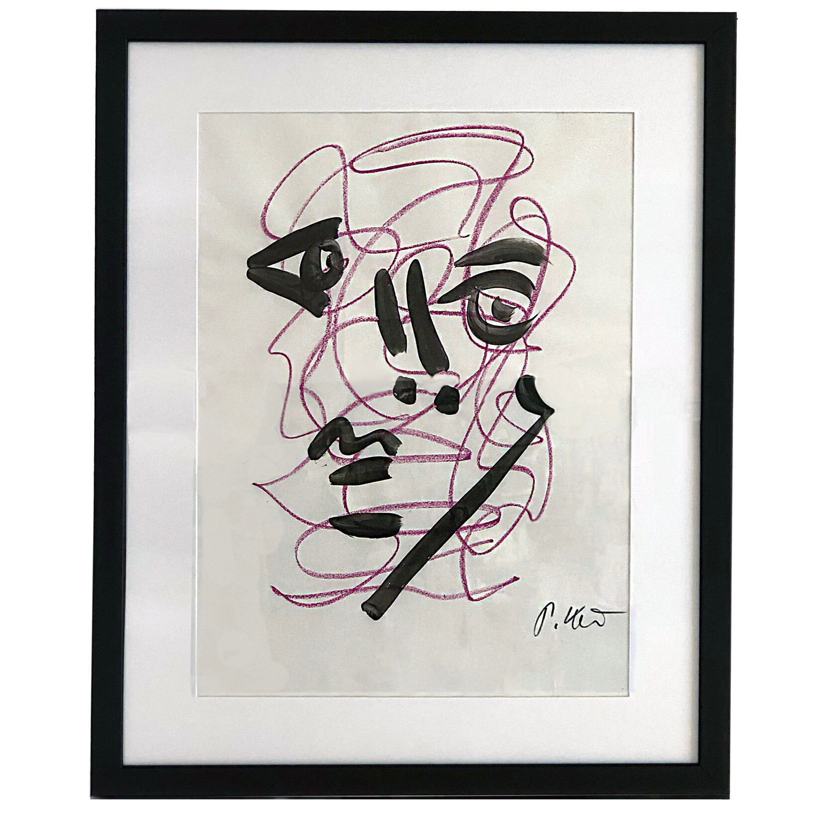 Original Peter Keil Framed Acrylic and Pen on Paper