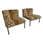 Mid Century Chrome and Upholstered Chairs, a Pair