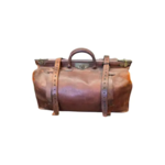 19th Century Large Antique Leather Traveling Luggage with Brass Accents