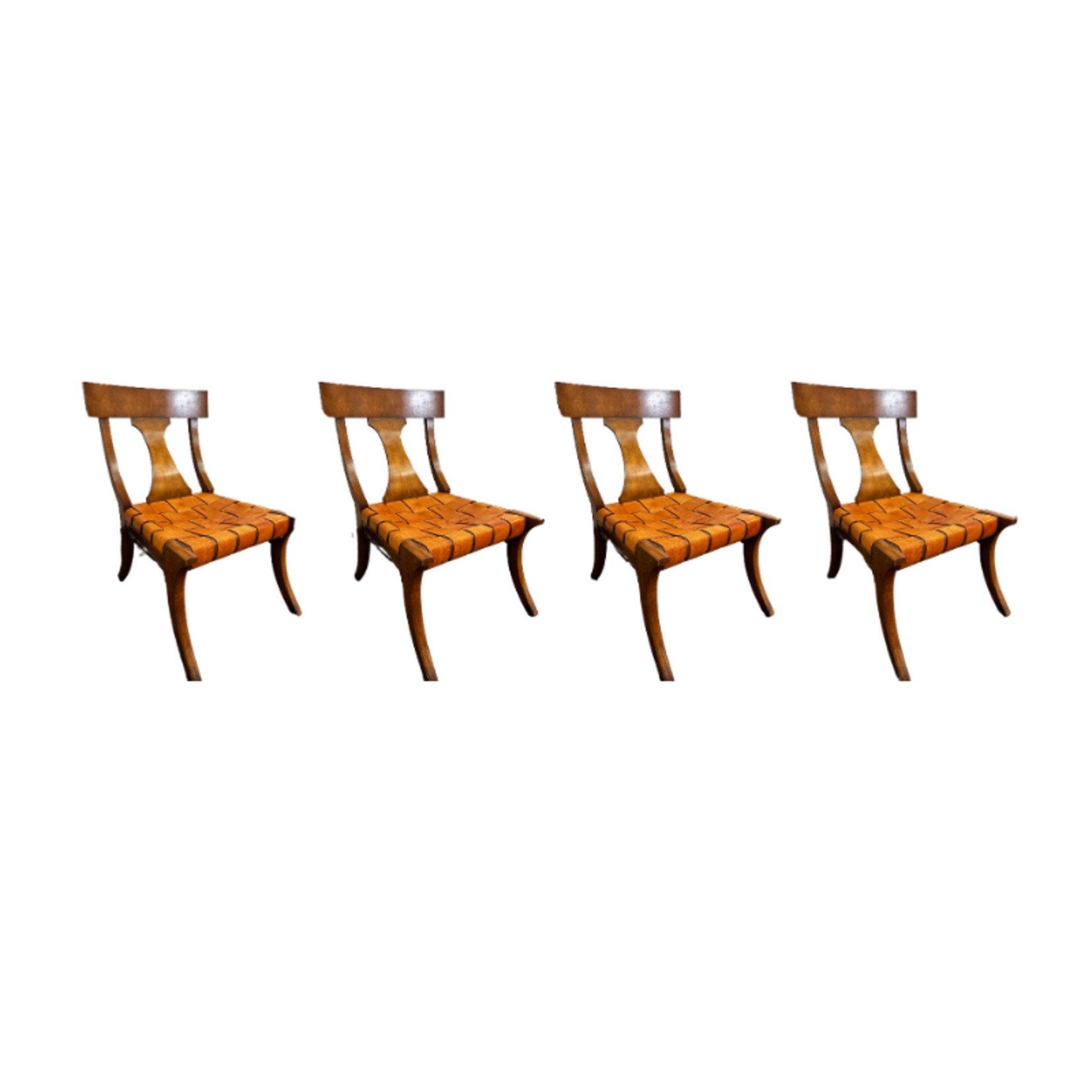 Vintage Baker Klismos Chairs with Leather Strapping, Set of Four