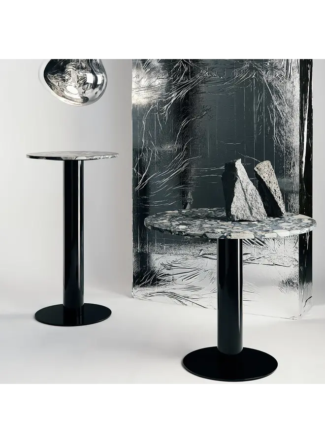 TOM DIXON TUBE DINING TABLE – PEBBLE MARBLE / BLACK BASE
