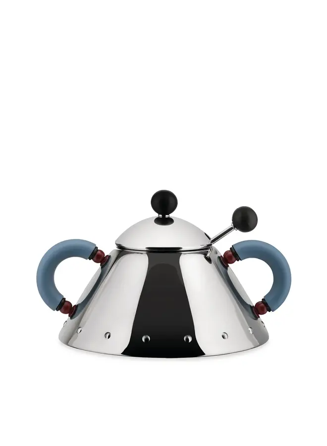 SUGAR BOWL WITH SPOON IN 18/10 AND PA, LIGHT BLUE